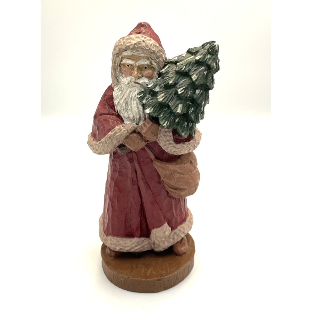 Vtg‎ Hand Painted Resin Santa Figurine Italy Carrying Tree 8" H Christmas Season